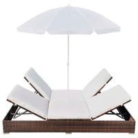 Thumbnail for Outdoor-Loungebett mit Sonnenschirm Poly Rattan Braun