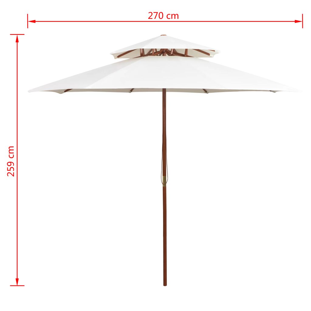 Doppeldeck Sonnenschirm 270×270 cm Holzstange Cremeweiß