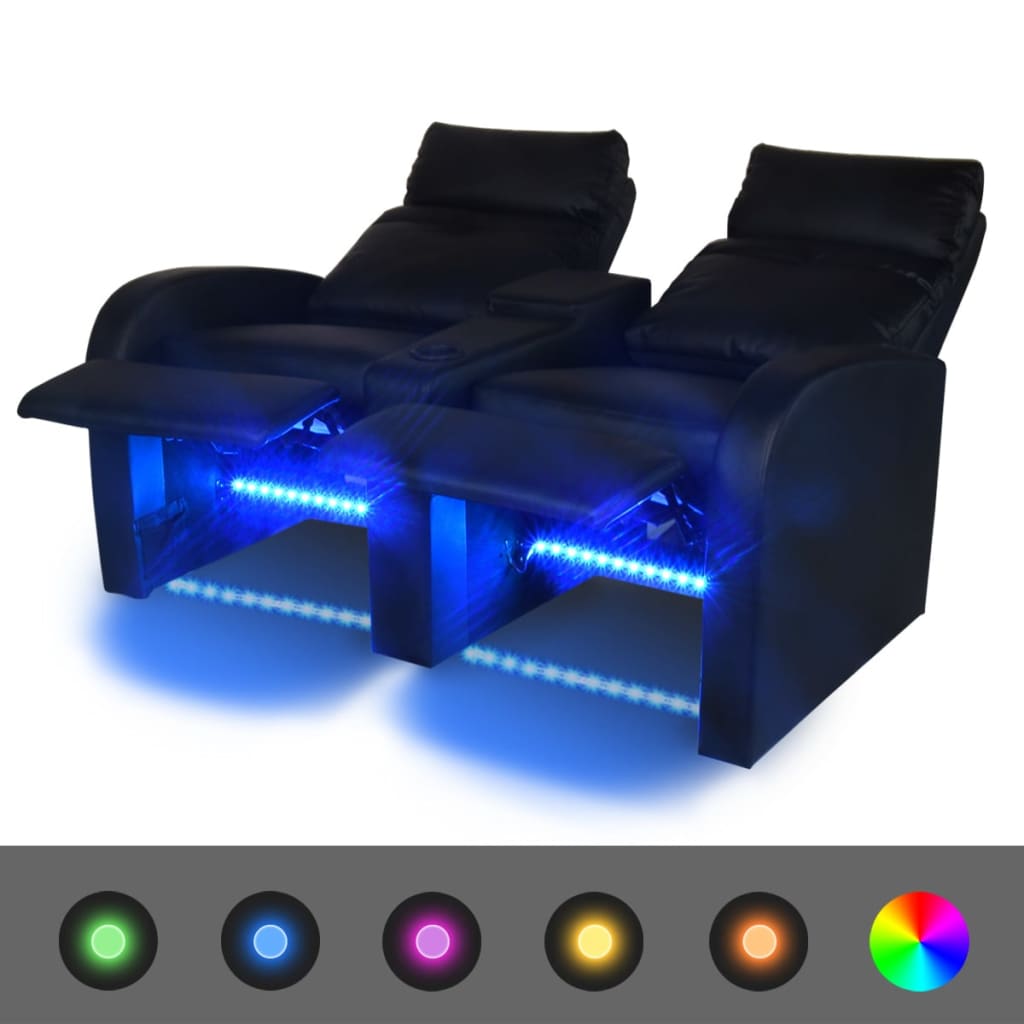 Relaxsessel 2-Sitzer mit LED Kunstleder Schwarz