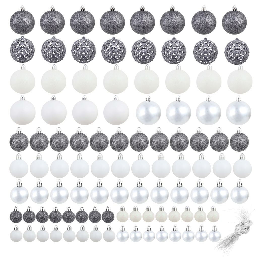 100-tlg. Weihnachtskugel-Set 6 cm Weiss/Grau