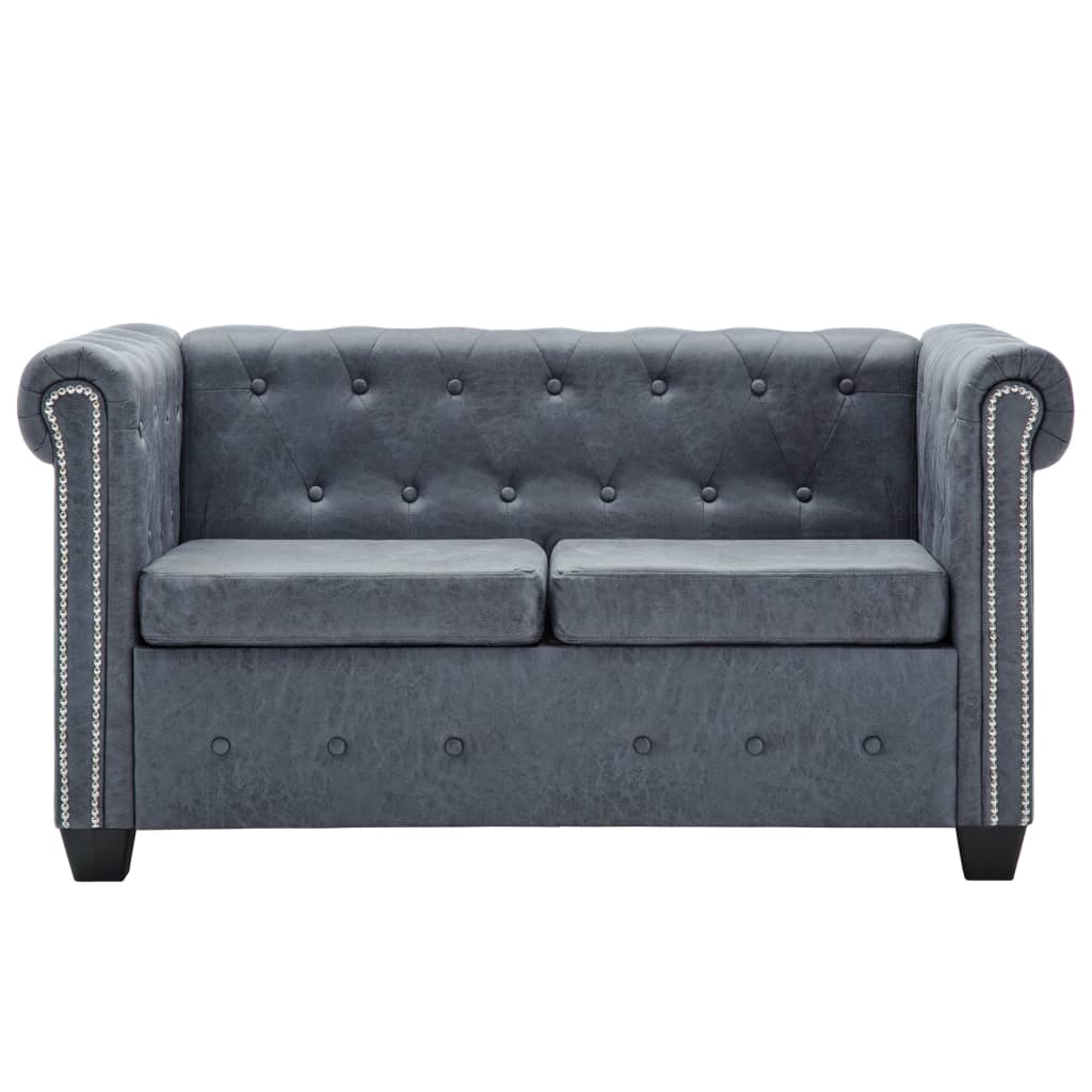 Chesterfield-Sofa 2-Sitzer Kunstwildleder Grau