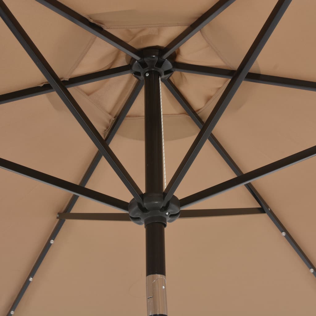 Sonnenschirm mit LED-Leuchten und Stahlmast 300 cm Taupe