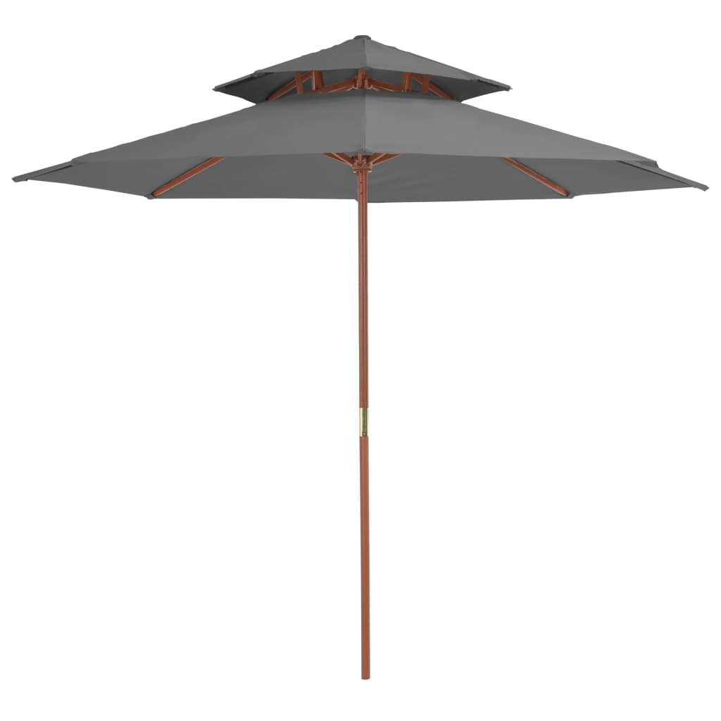 Sonnenschirm mit Doppeldach und Holzstange 270 cm Anthrazit