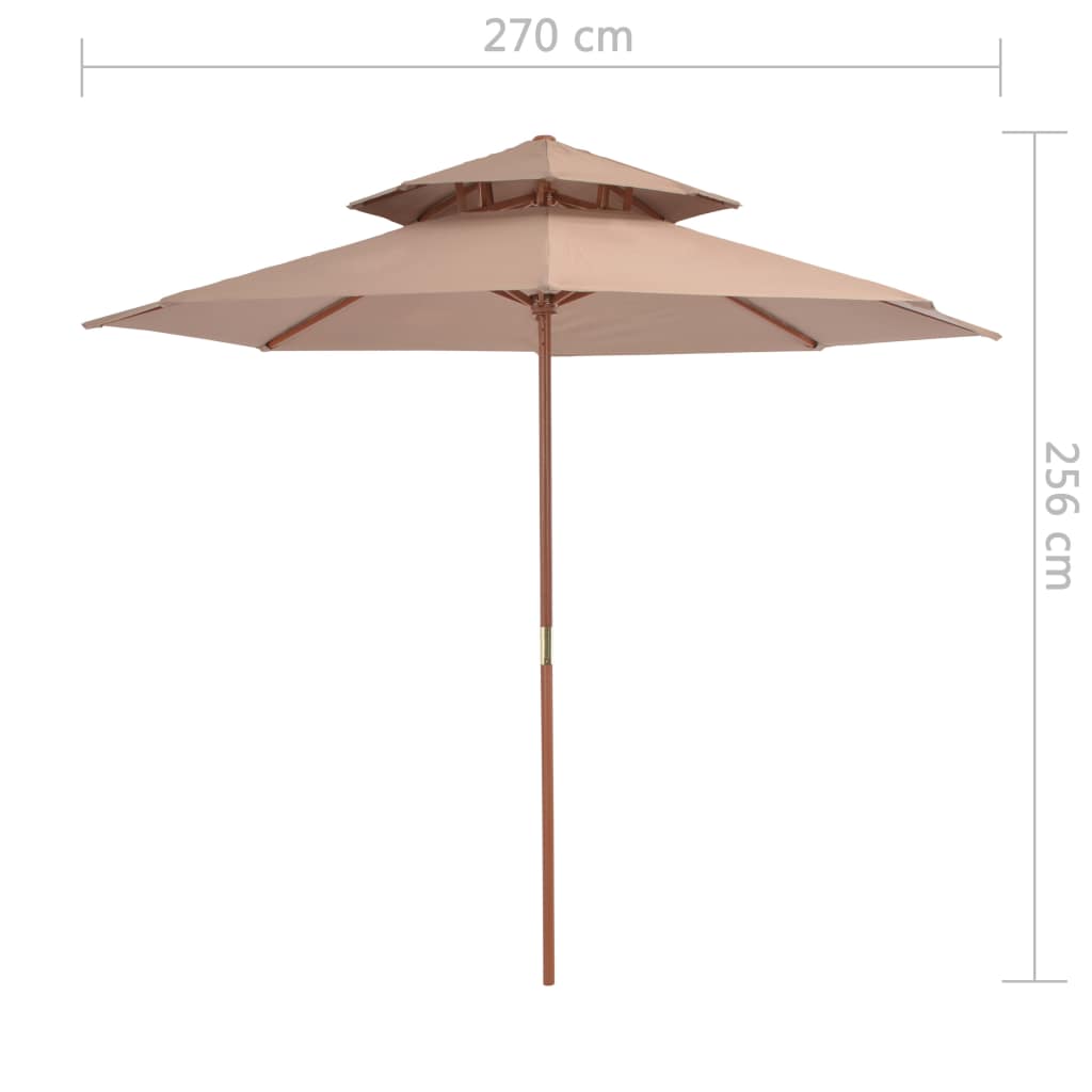 Sonnenschirm mit Doppeldach und Holzstange 270 cm Taupe