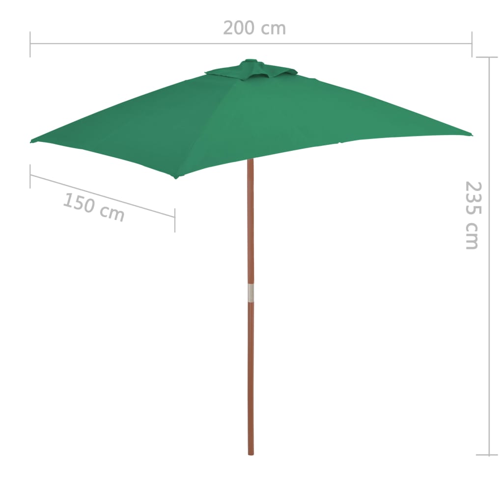 Sonnenschirm mit Holzmast 150 x 200 cm Grün