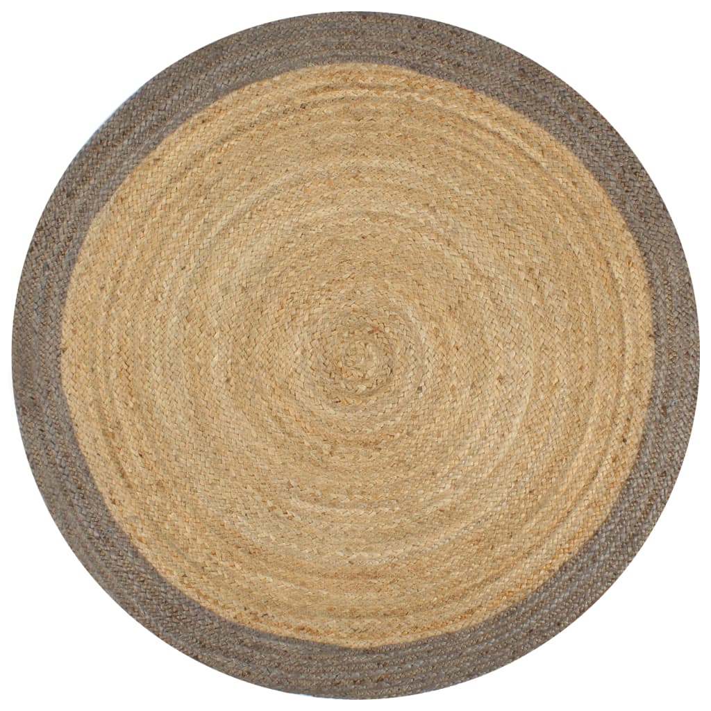 Teppich Handgefertigt Jute mit Grauem Rand 90 cm