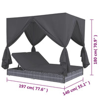 Thumbnail for Outdoor-Lounge-Bett mit Vorhängen Poly Rattan Grau