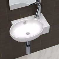 Thumbnail for Waschbecken mit Wasserhahn-Loch und Überlaufloch Keramik Weiß