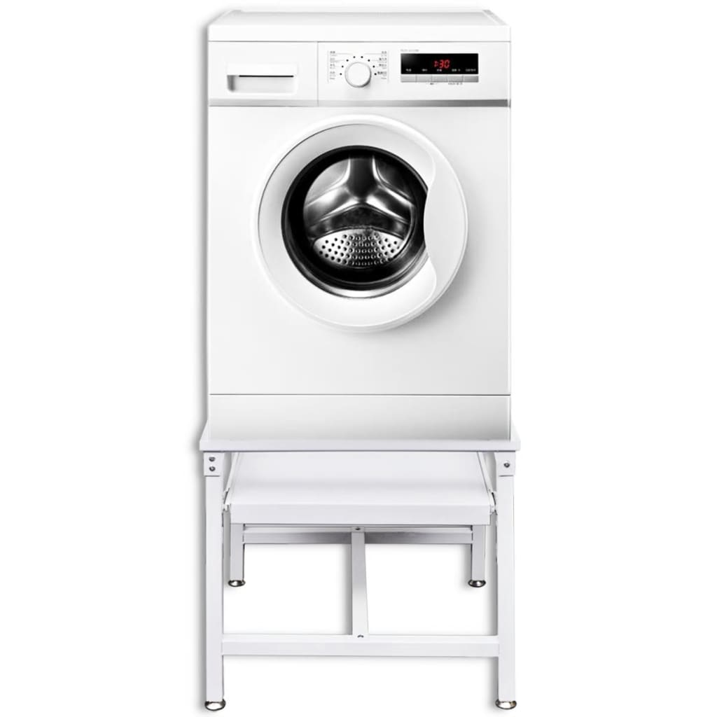 Untergestell für Waschmaschine mit Ausziehablage Weiß