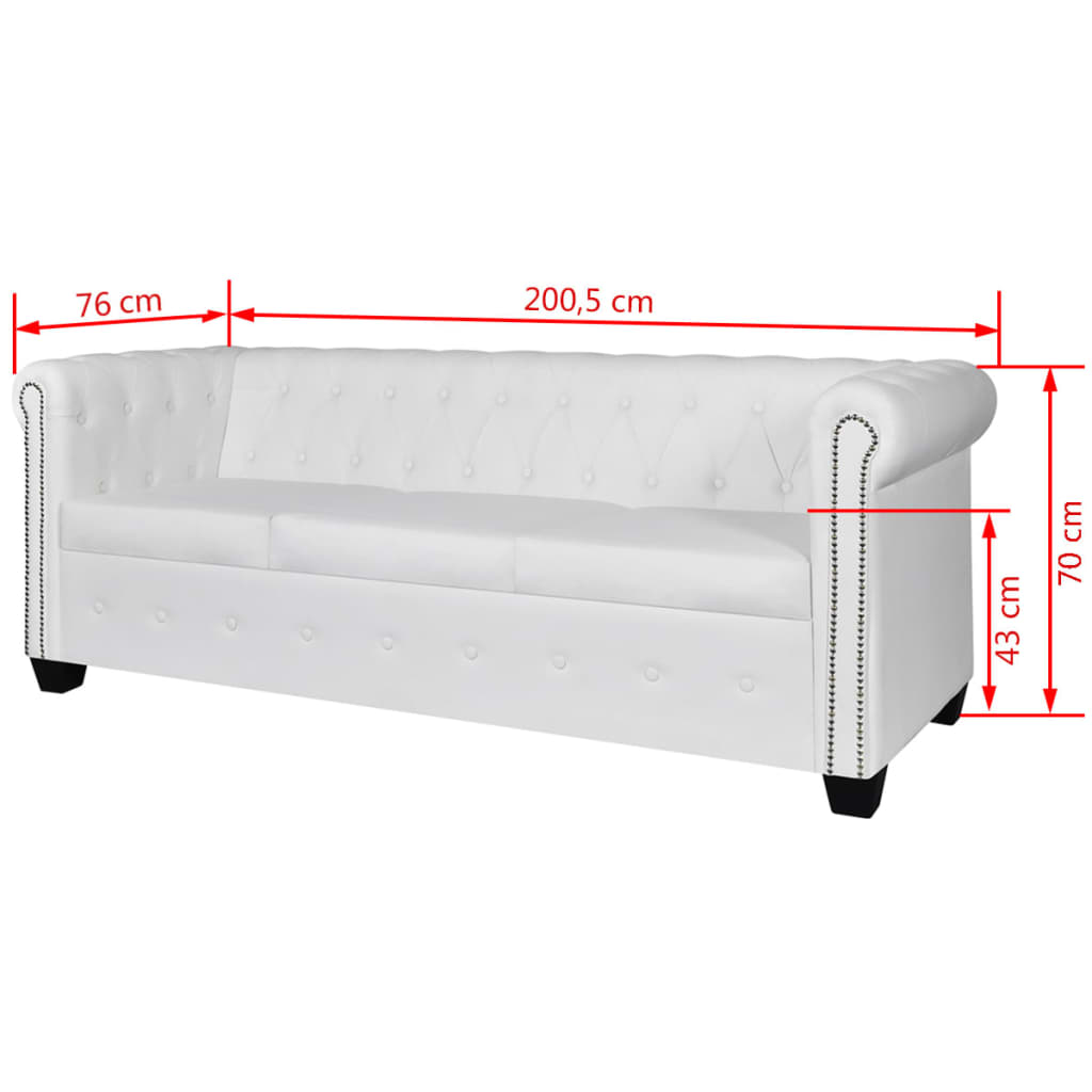 Chesterfield-Sofa 3-Sitzer Kunstleder Weiß