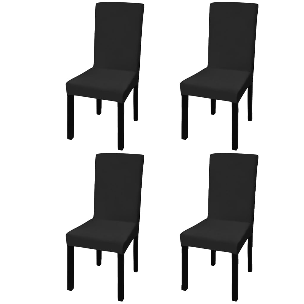 Gerader Stretch Stuhlbezug 4 Stück Schwarz