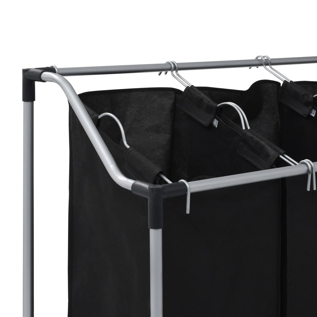Wäschekorb mit 3 Taschen Schwarz Stahl