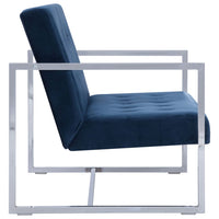 Thumbnail for 2-Sitzer-Sofa mit Armlehnen Blau Chrom und Samt