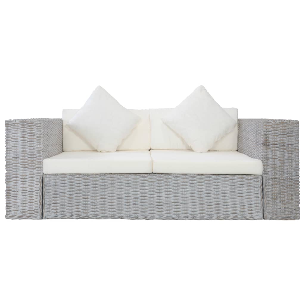 2-Sitzer-Sofa mit Polstern Grau Natürliches Rattan