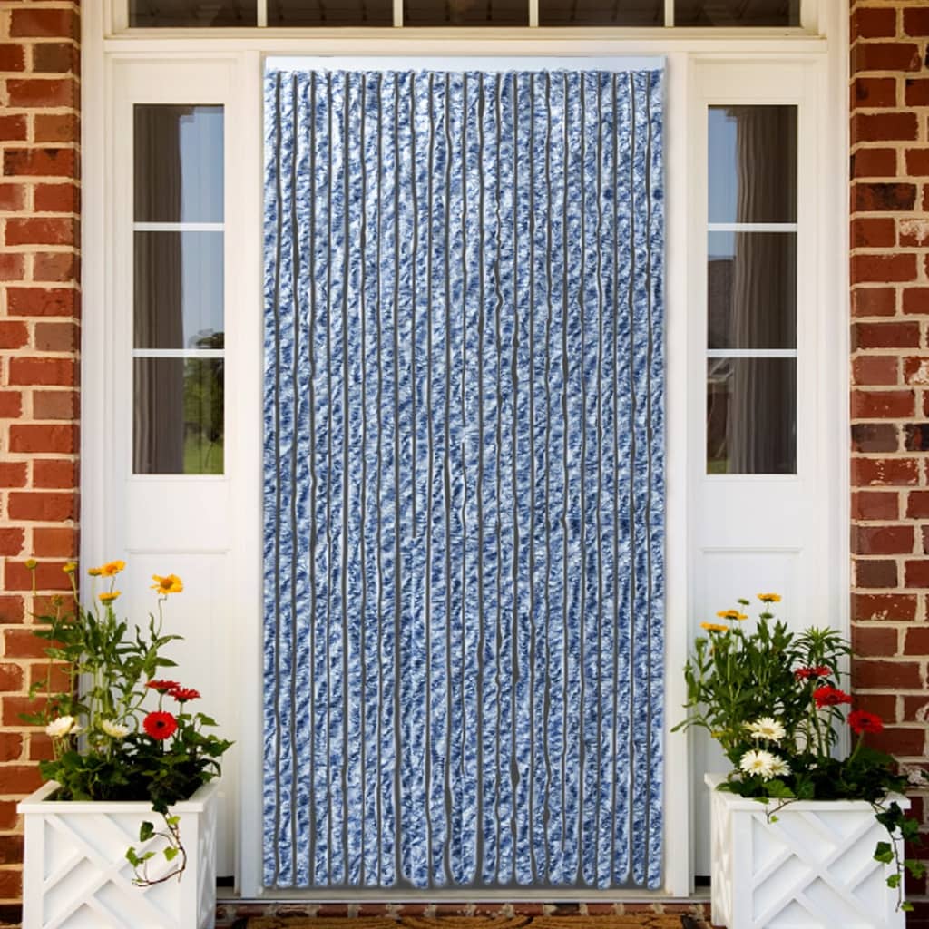 Insektenschutz-Vorhang Blau Weiß Silbern 100x220cm Chenille