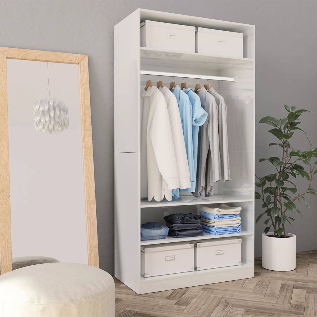 Kleiderschrank Hochglanz-Weiß 100x50x200 cm Holzwerkstoff