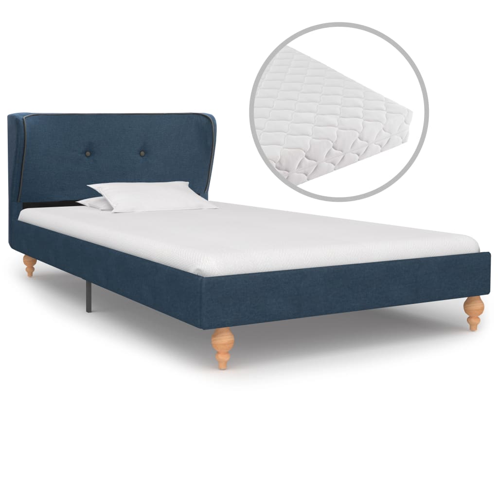 Bett mit Matratze Blau Stoff 90 x 200 cm