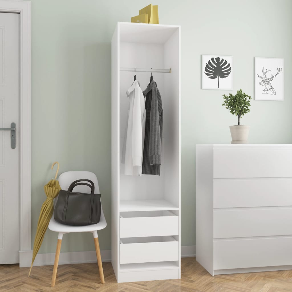 Kleiderschrank mit Schubladen Weiß 50x50x200 cm Holzwerkstoff