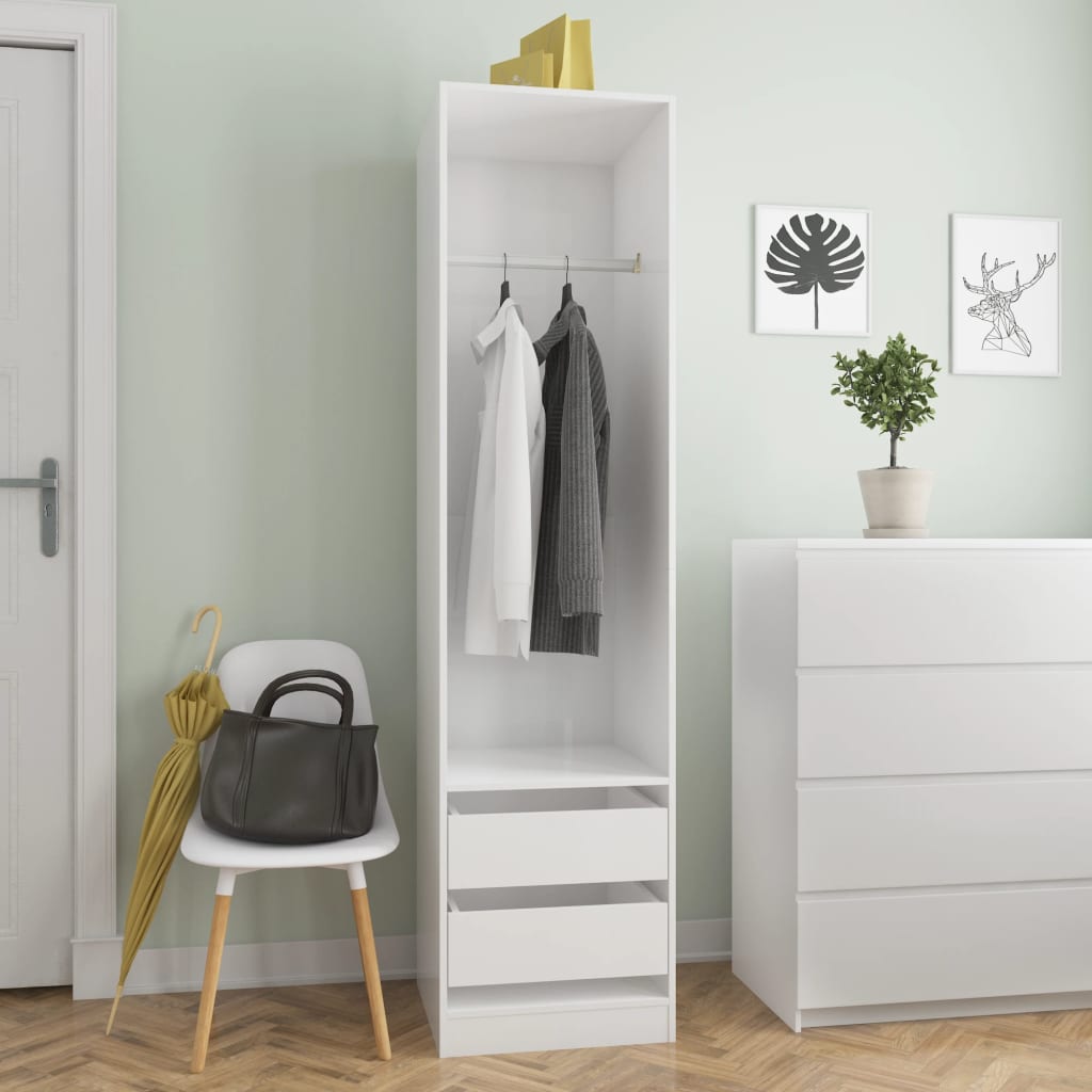 Kleiderschrank mit Schubladen Hochglanz-Weiß 50x50x200 cm
