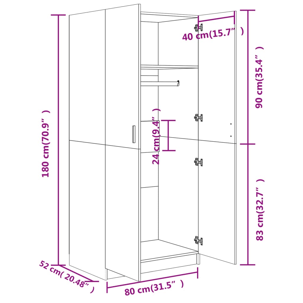 Kleiderschrank Sonoma-Eiche 80x52x180 cm Holzwerkstoff