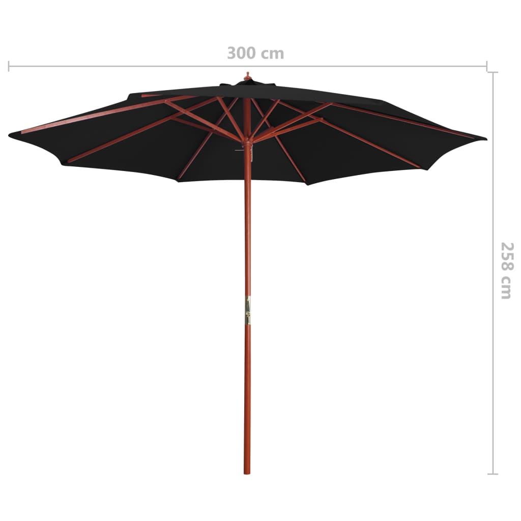 Sonnenschirm mit Holz-Mast 300 x 258 cm Schwarz