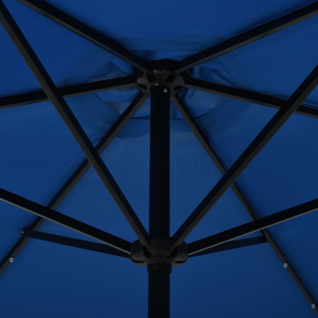 Sonnenschirm mit LED-Leuchten und Stahlmast 300 cm Azurblau