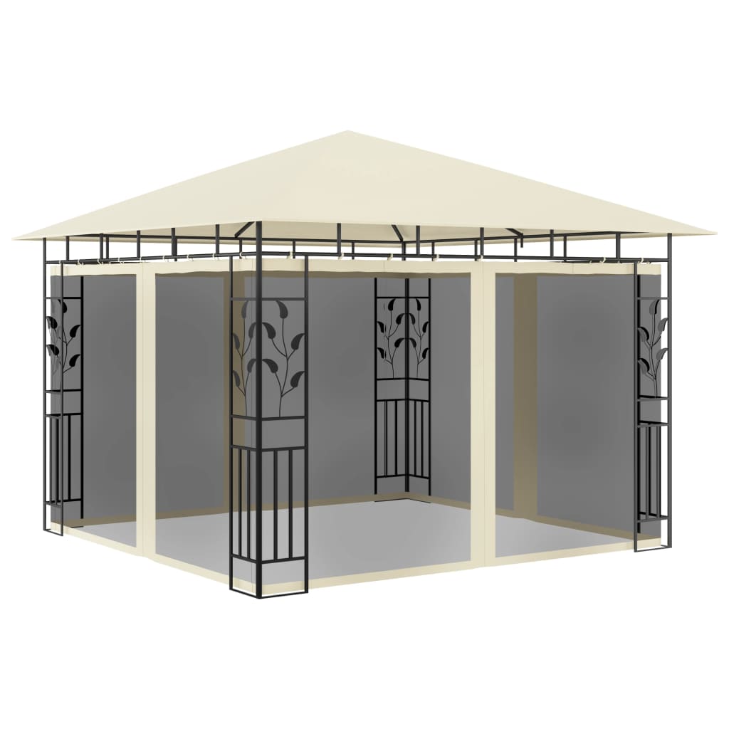 Pavillon mit Moskitonetz 3x3x2,73 m Creme 180 g/m²