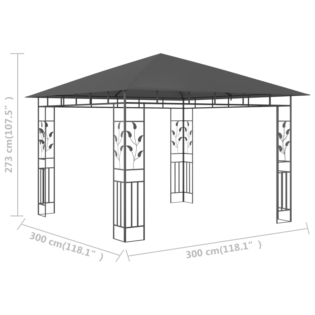 Pavillon mit Moskitonetz 3x3x2,73 m Anthrazit 180 g/m²