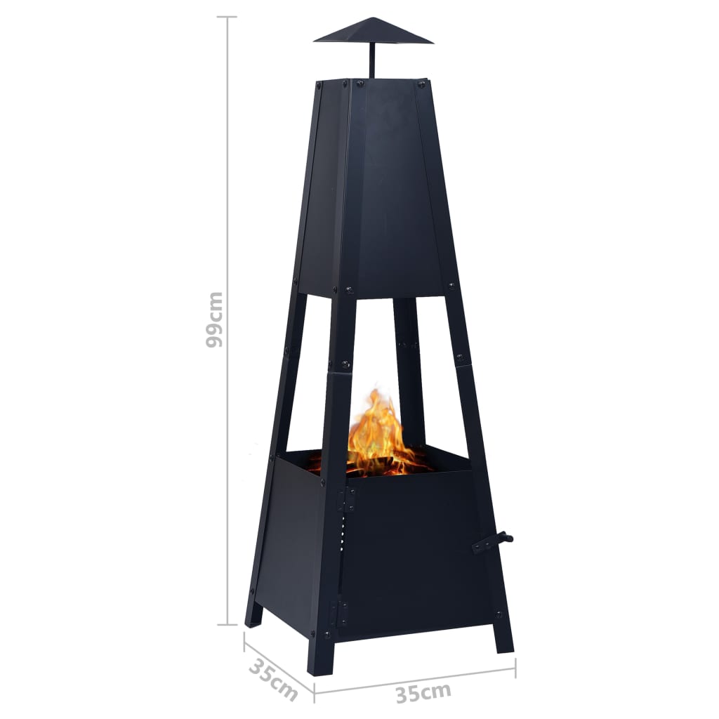 Feuerstelle Schwarz 35×35×99 cm Stahl