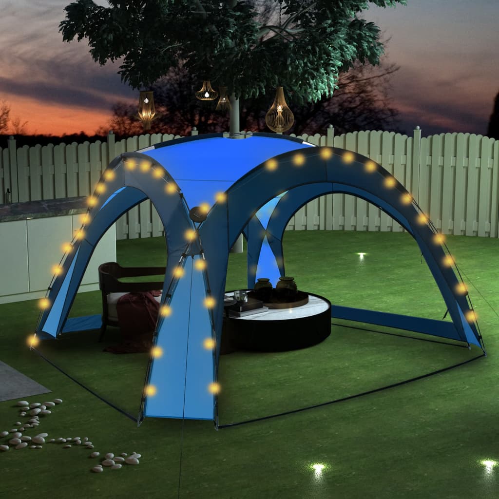 Partyzelt mit LED und 4 Seitenwänden 3,6 x 3,6 x 2,3 m Blau