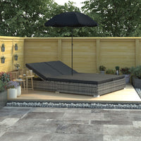 Thumbnail for Outdoor-Loungebett mit Sonnenschirm Poly Rattan Grau