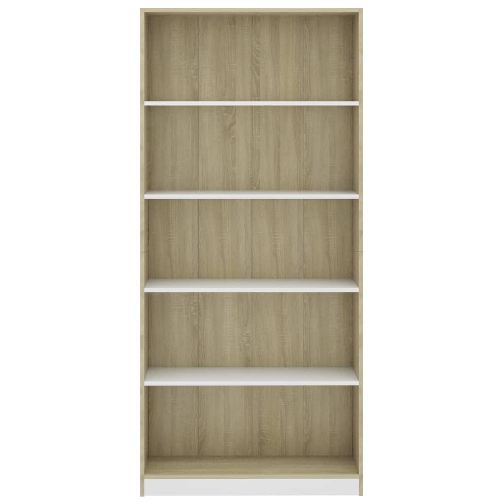 Bücherregal 5 Fächer Weiß Sonoma-Eiche 80x24x175 Holzwerkstoff