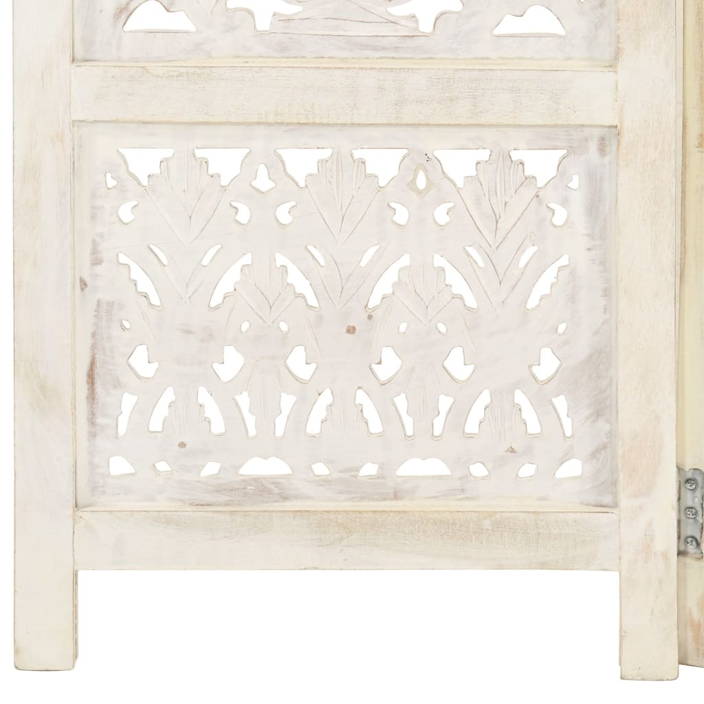 3tlg. Raumteiler Handgeschnitzt Weiß 120×165cm Mango Massivholz