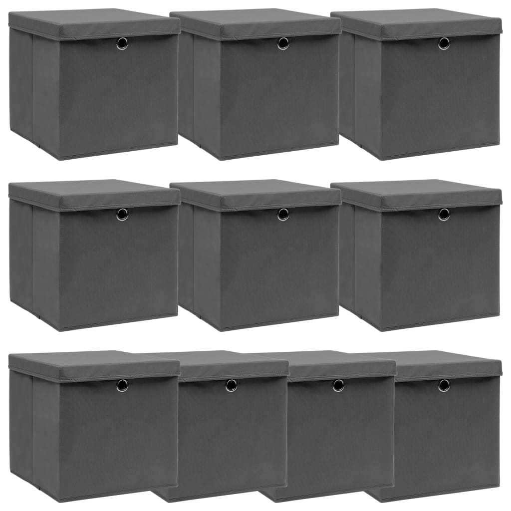 Aufbewahrungsboxen mit Deckeln 10 Stk. Grau 32x32x32 cm Stoff
