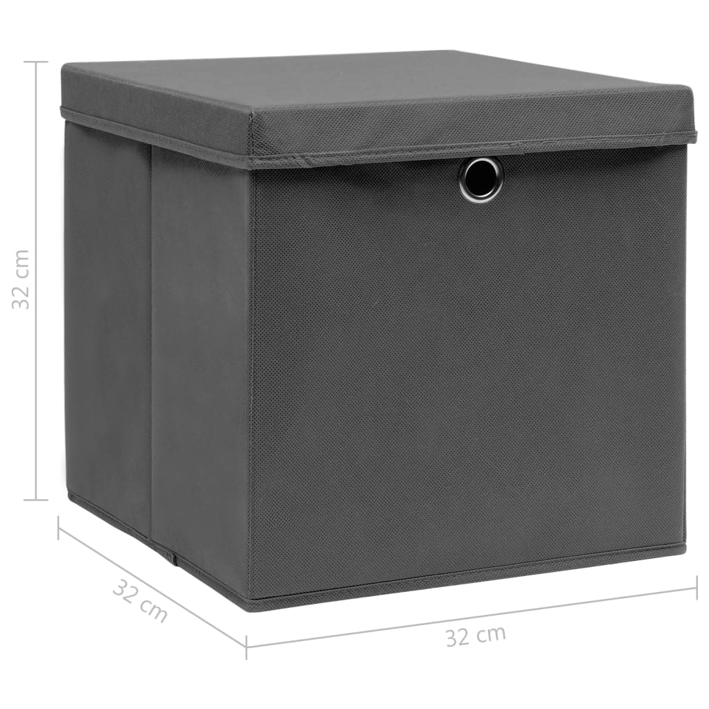 Aufbewahrungsboxen mit Deckeln 10 Stk. Grau 32x32x32 cm Stoff