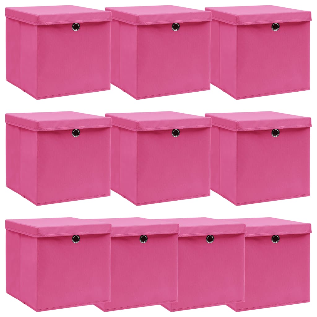 vidaXL Aufbewahrungsboxen mit Deckel 10 Stk. Rosa 32×32×32cm Stoff
