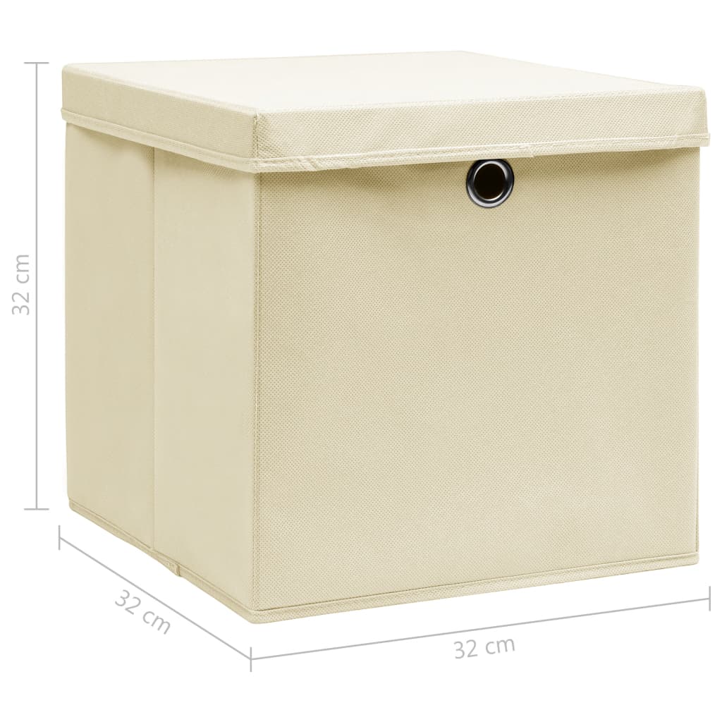 Aufbewahrungsboxen mit Deckel 10 Stk. Creme 32x32x32 cm Stoff