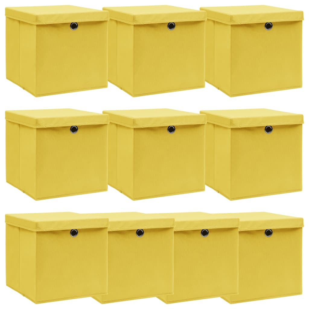 vidaXL Aufbewahrungsboxen mit Deckel 10 Stk. Gelb 32×32×32cm Stoff