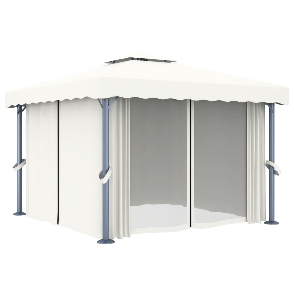 Pavillon mit Vorhang 3x3 m Cremeweiß Aluminium