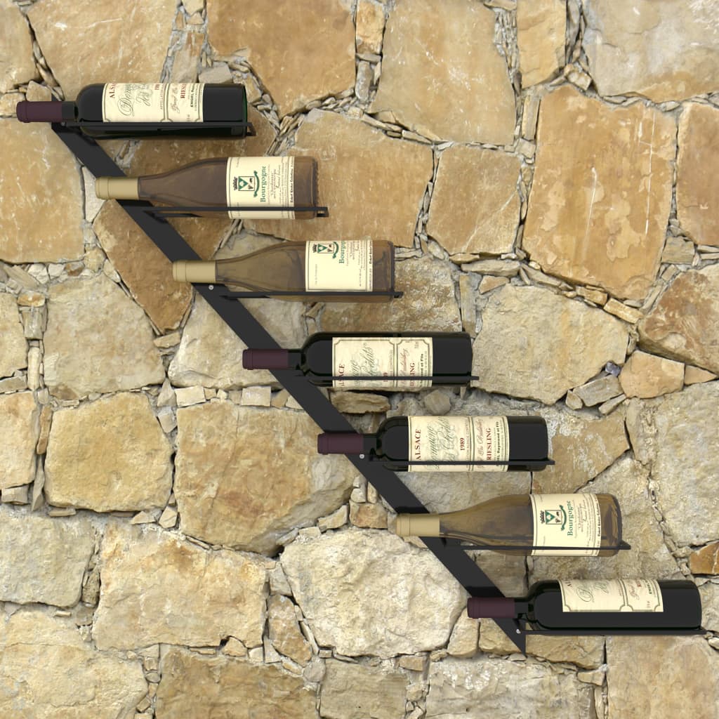 Wand-Weinregal für 7 Flaschen Schwarz Metall