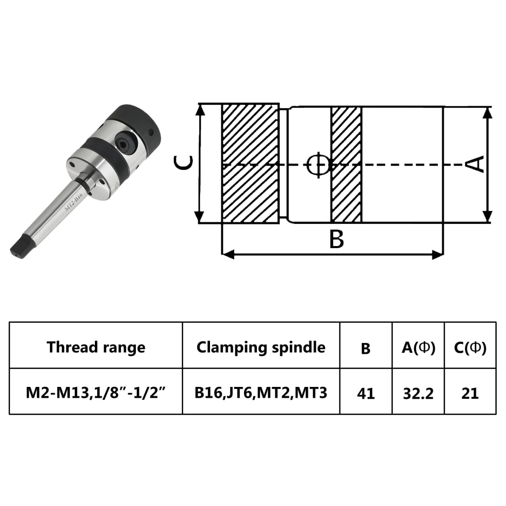 Bohrfutter B16 mit MT2-Schaft für Innengewinde M2-M13