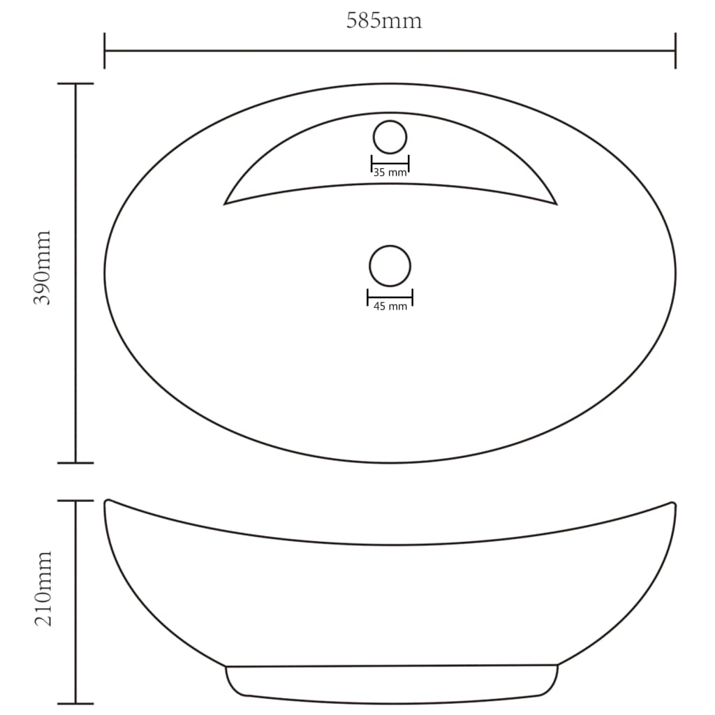 Waschbecken Überlauf Oval Matt Dunkelbraun 58,5x39cm Keramik
