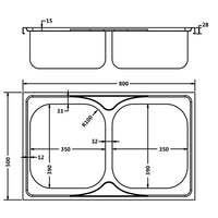 Thumbnail for Küchenspüle mit Doppelbecken Silbern 800x500x155 mm Edelstahl