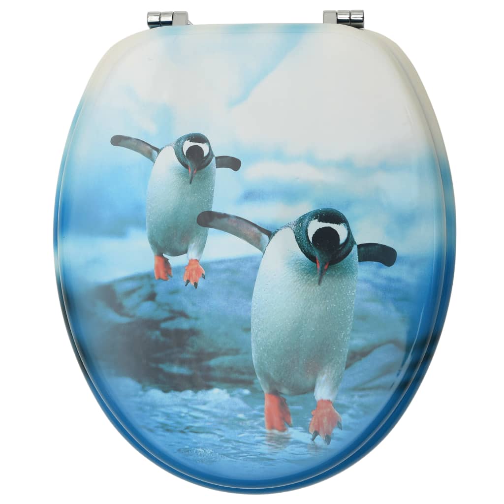 Toilettensitze mit Deckel 2 Stk. MDF Pinguin-Design
