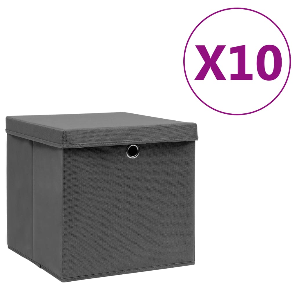 Aufbewahrungsboxen mit Deckeln 10 Stk. 28x28x28 cm Grau