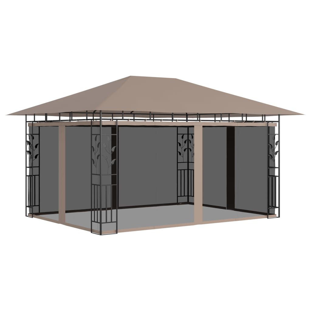 Pavillon mit Moskitonetz 4x3x2,73 m Taupe 180 g/m²