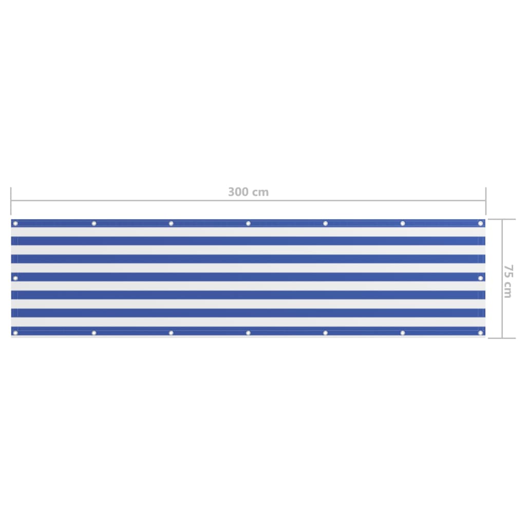 Balkon-Sichtschutz Weiß und Blau 75x300 cm Oxford-Gewebe