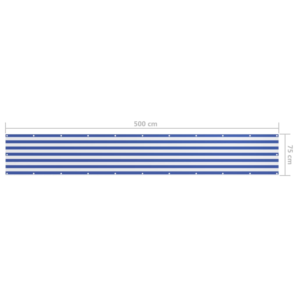 Balkon-Sichtschutz Weiß und Blau 75x500 cm Oxford-Gewebe