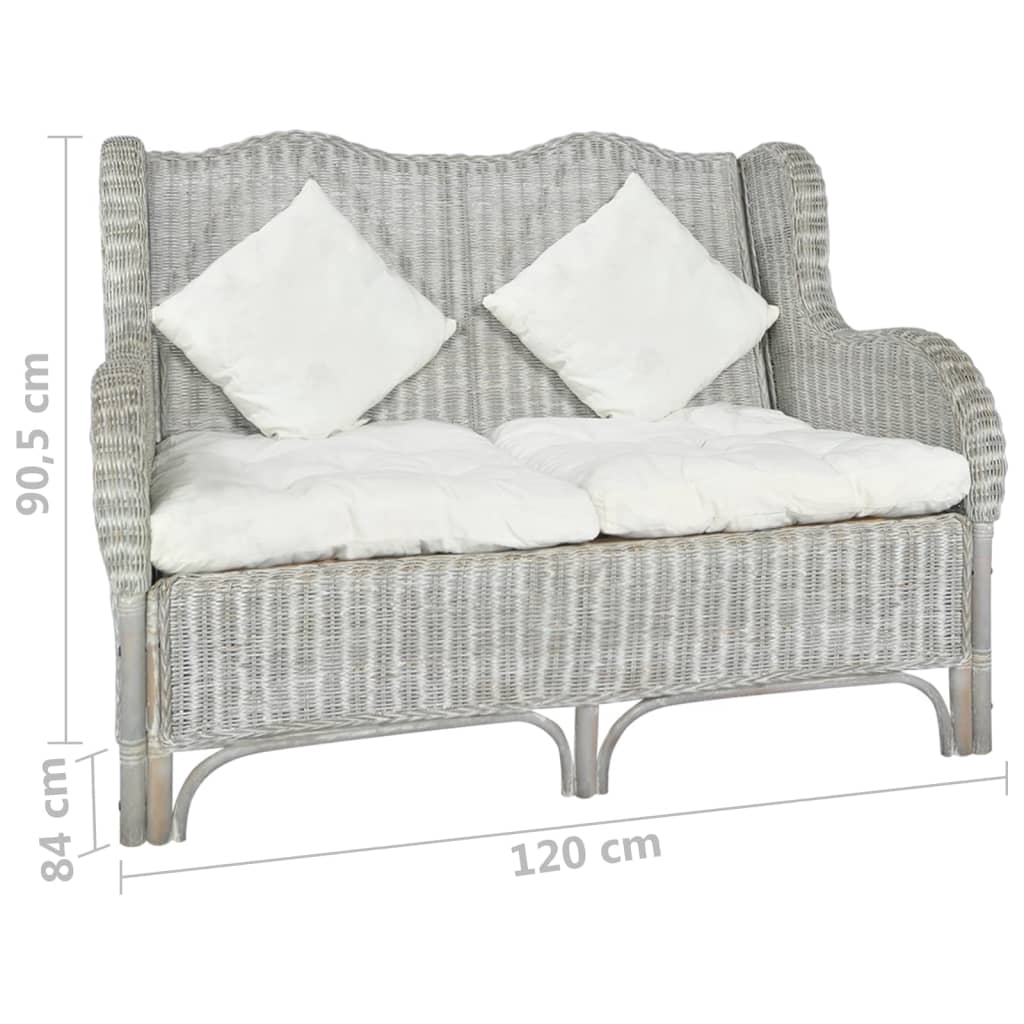 2-Sitzer-Sofa Grau Natur Rattan und Leinen