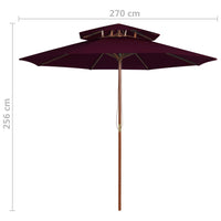 Thumbnail for Sonnenschirm mit Doppeldach und Holzmast Bordeauxrot 270 cm